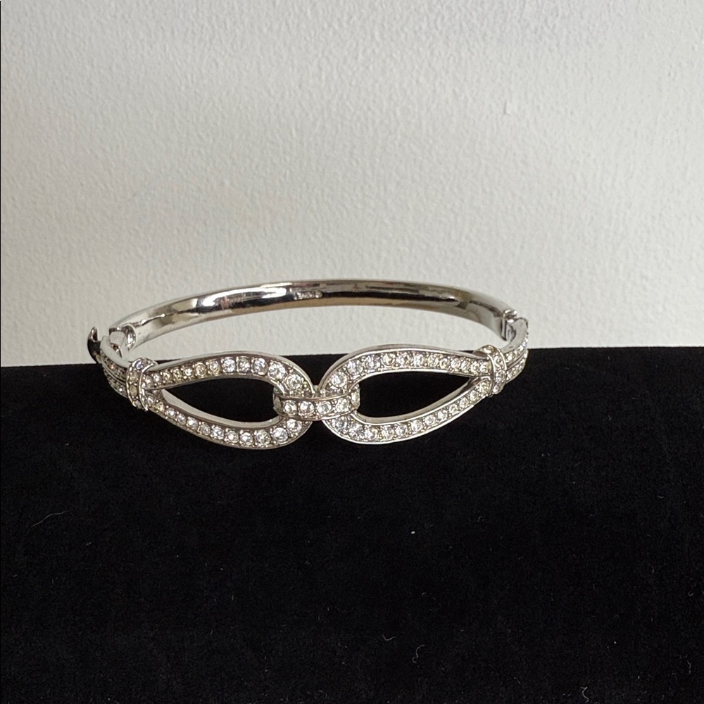 Vintage Monet Silver Bracelet with Crystal Accents